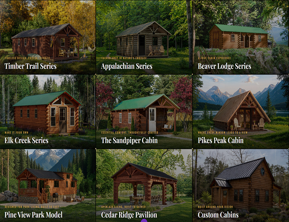 Choose your cabin model from Beaver Lake Cabins